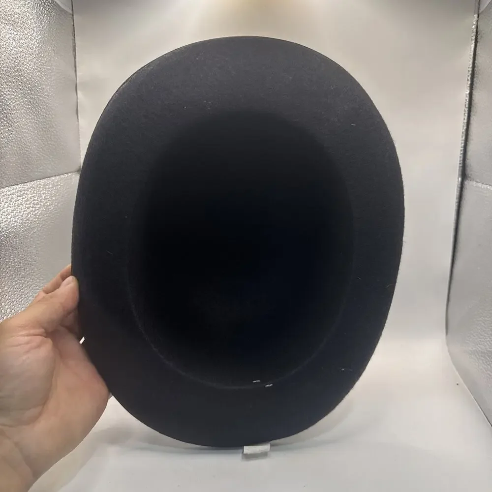 Beaver Brand Hat Bowler Derby Black Ribbon Band Bound Brim Mens Large *